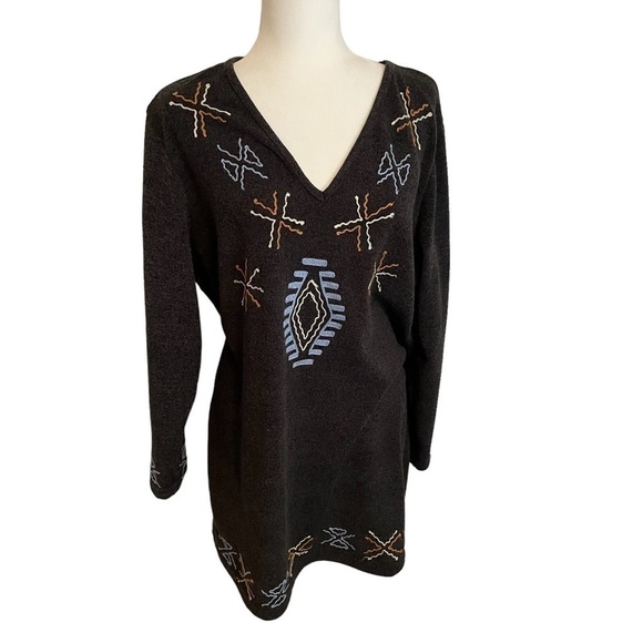 HIGHNESS - Size 2X - Heathered Grey Tunic/Dress - Aztec Design - Embroidery - Picture 2 of 7